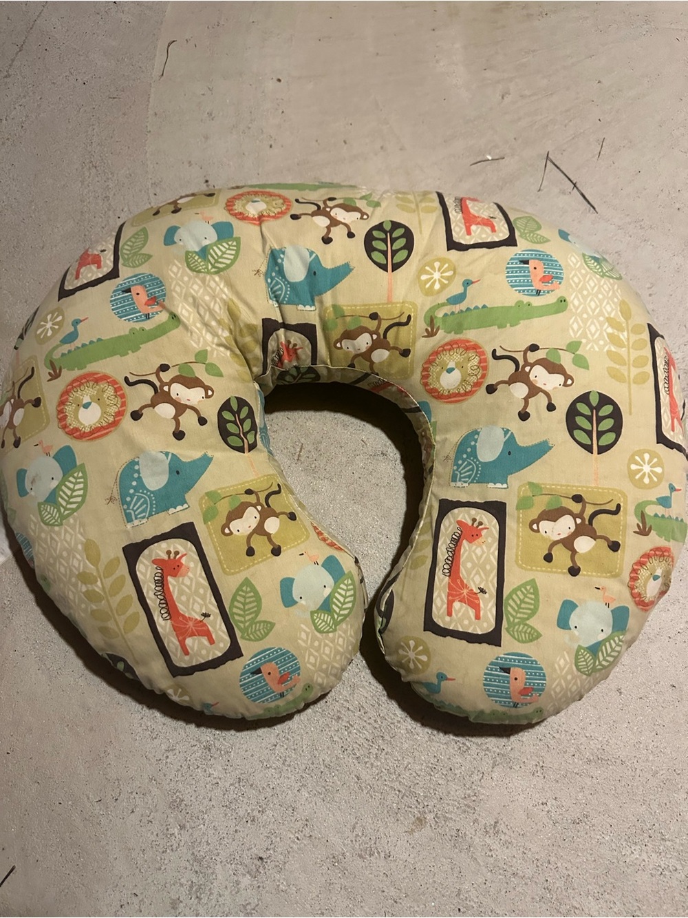 Nursing Pillow with Cute Jungle Animal Print -Yellow/Green/Blue with extra cover
